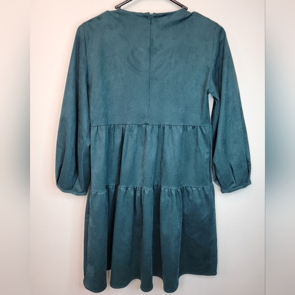 ZARA Heavy‎ Suede Forest Green Tiered Fall Dress Size Small - Picture 6 of 8